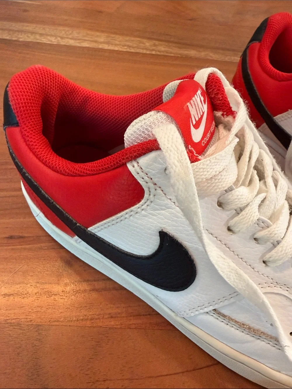 Nike Court Vision Low in White University Red, Black. Men’s size 8. DH851-100